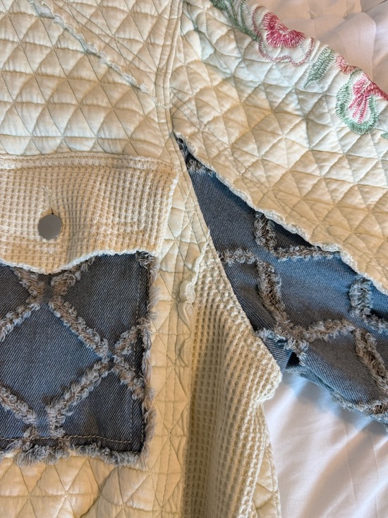 POL quilted patchwork fray  Jacket Waffle Knit-S - Picture 4 of 5